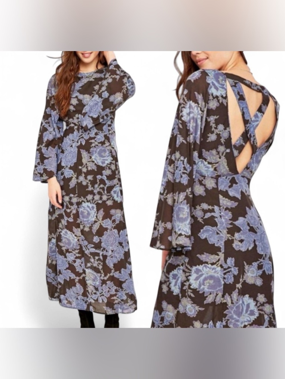 Free People Melrose Floral Bell Sleeve Maxi Dress